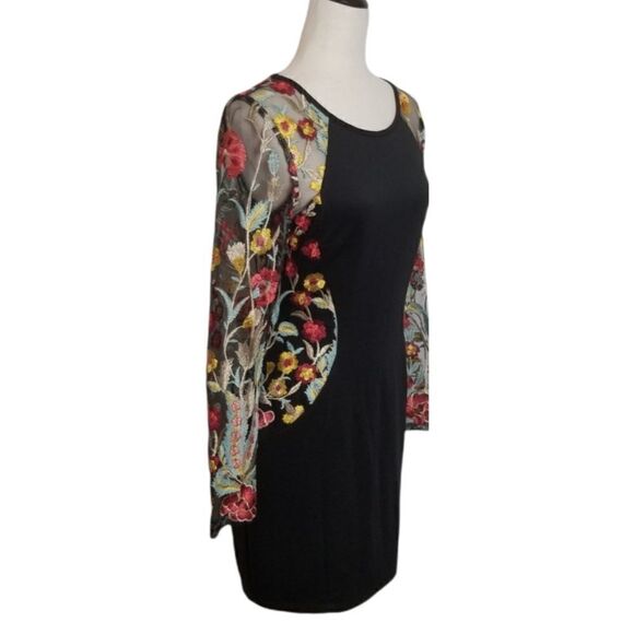 A. Byer Black Floral Embroidery Sheer Long Sleeve Dress Size 7 - Picture 2 of 9